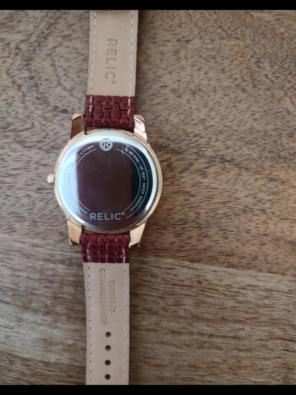 Relic Gold-Tone Watch with Burgundy Strap